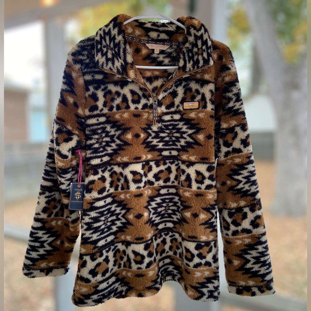 Simply Southern Cheetah pink furry sweater